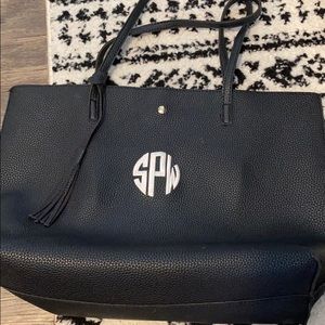 Black leather tote bag